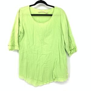 Soft Surroundings Siesta Key Gauze Tunic Top Womens Sz L Lime Green Half Sleeve